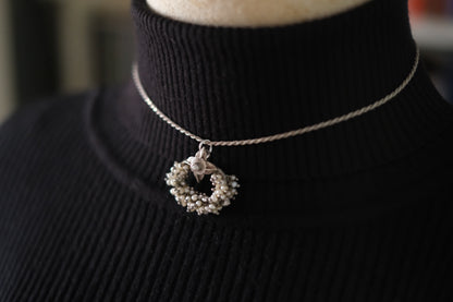 ❤️ Vintage Sterling Silver &  genuine Pearl Wreath Pendant Necklace | 925