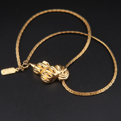 Vintage Pierre Balmain Pendant Necklace – Gold-Tone Sculptural Medallion | 16" Chain