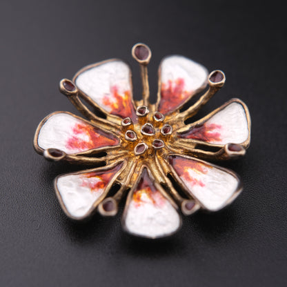 ❤️ Vintage David Andersen Sterling Silver Enamel Apple Blossom Brooch / Pendant  Design by Karl Jørgen Otteren | 1960s