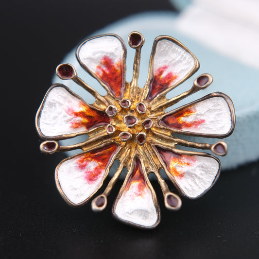 ❤️ Vintage David Andersen Sterling Silver Enamel Apple Blossom Brooch / Pendant  Design by Karl Jørgen Otteren | 1960s