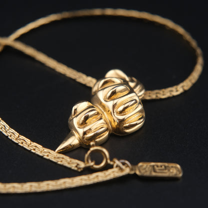 Vintage Pierre Balmain Pendant Necklace – Gold-Tone Sculptural Medallion | 16" Chain