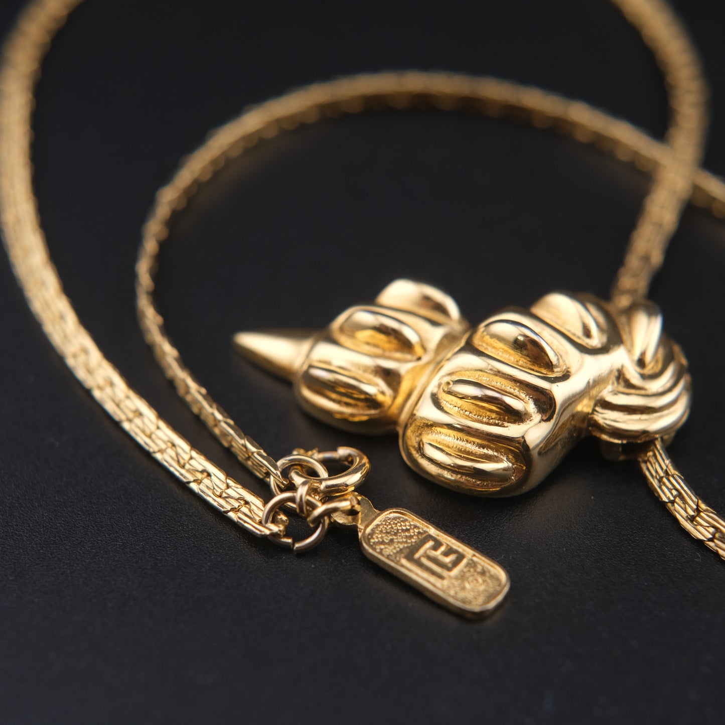 Vintage Pierre Balmain Pendant Necklace – Gold-Tone Sculptural Medallion | 16" Chain