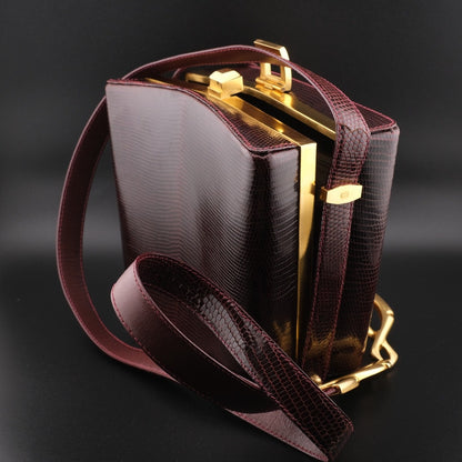 👜 Vintage Gucci Lizard Crossbody Bag with Sculptural Strap Accents