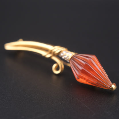 Vintage “CHANTER” Signed Amber-Colour & Rhinestone Brooch – Elegant Sculptural Floral Pin