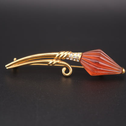 Vintage “CHANTER” Signed Amber-Colour & Rhinestone Brooch – Elegant Sculptural Floral Pin