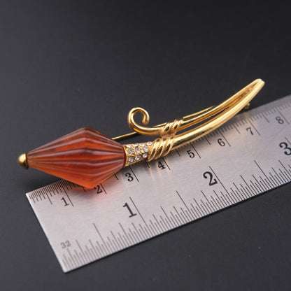 Vintage “CHANTER” Signed Amber-Colour & Rhinestone Brooch – Elegant Sculptural Floral Pin