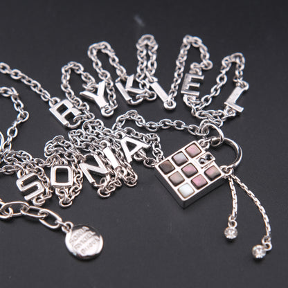 ❤️ Sonia Rykiel Long Necklace – Silver-Tone with Letter Charms & Lock Pendant