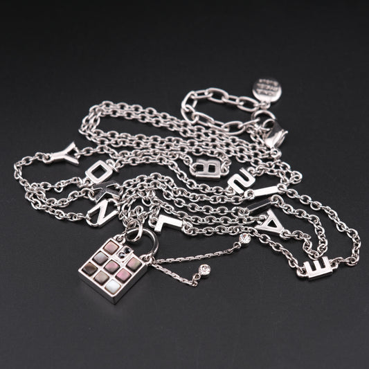 ❤️ Sonia Rykiel Long Necklace – Silver-Tone with Letter Charms & Lock Pendant