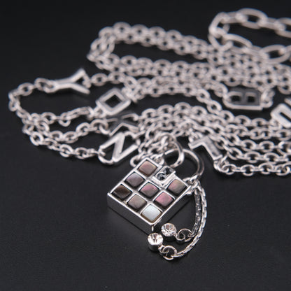 ❤️ Sonia Rykiel Long Necklace – Silver-Tone with Letter Charms & Lock Pendant