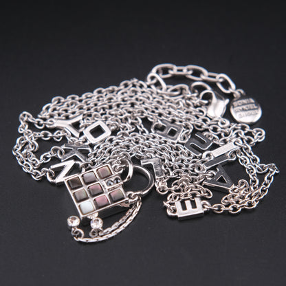 ❤️ Sonia Rykiel Long Necklace – Silver-Tone with Letter Charms & Lock Pendant