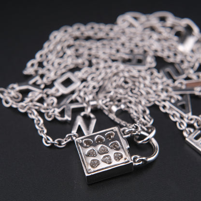 ❤️ Sonia Rykiel Long Necklace – Silver-Tone with Letter Charms & Lock Pendant