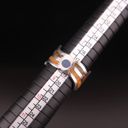 Vintage Saritasco 925 Sterling Silver Inlay Ring – Blue & Amber Tone Mosaic Design (Size 8)