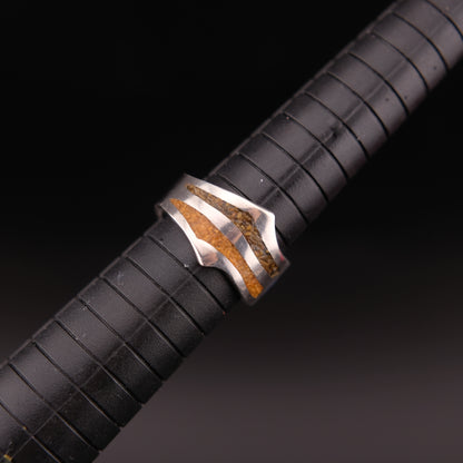 Vintage Saritasco 925 Sterling Silver Inlay Ring – Blue & Amber Tone Mosaic Design (Size 8)