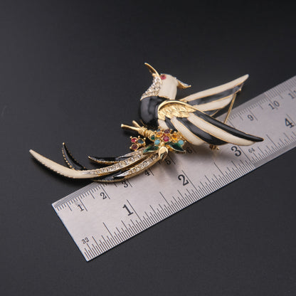 ❤️ Vintage D’orlan Enamel Bird Brooch with Rhinestones – Black & White Statement Figural Pin