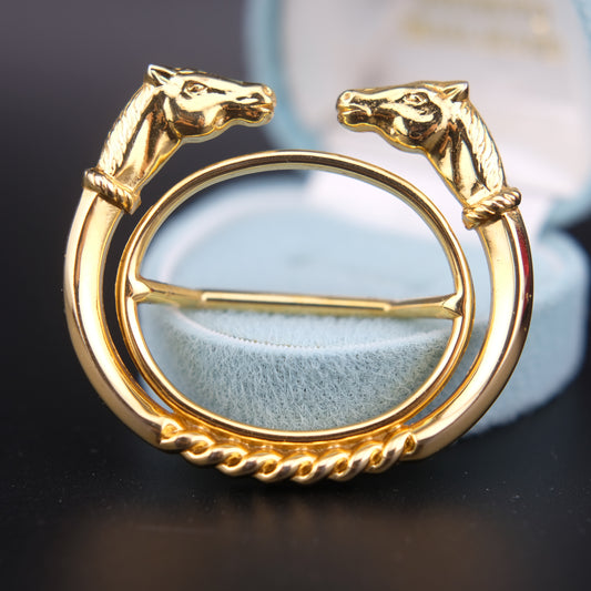 Vintage Malka Paris Horse Head Scarf Ring – Gold-Tone, Made in France