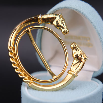 Vintage Malka Paris Horse Head Scarf Ring – Gold-Tone, Made in France