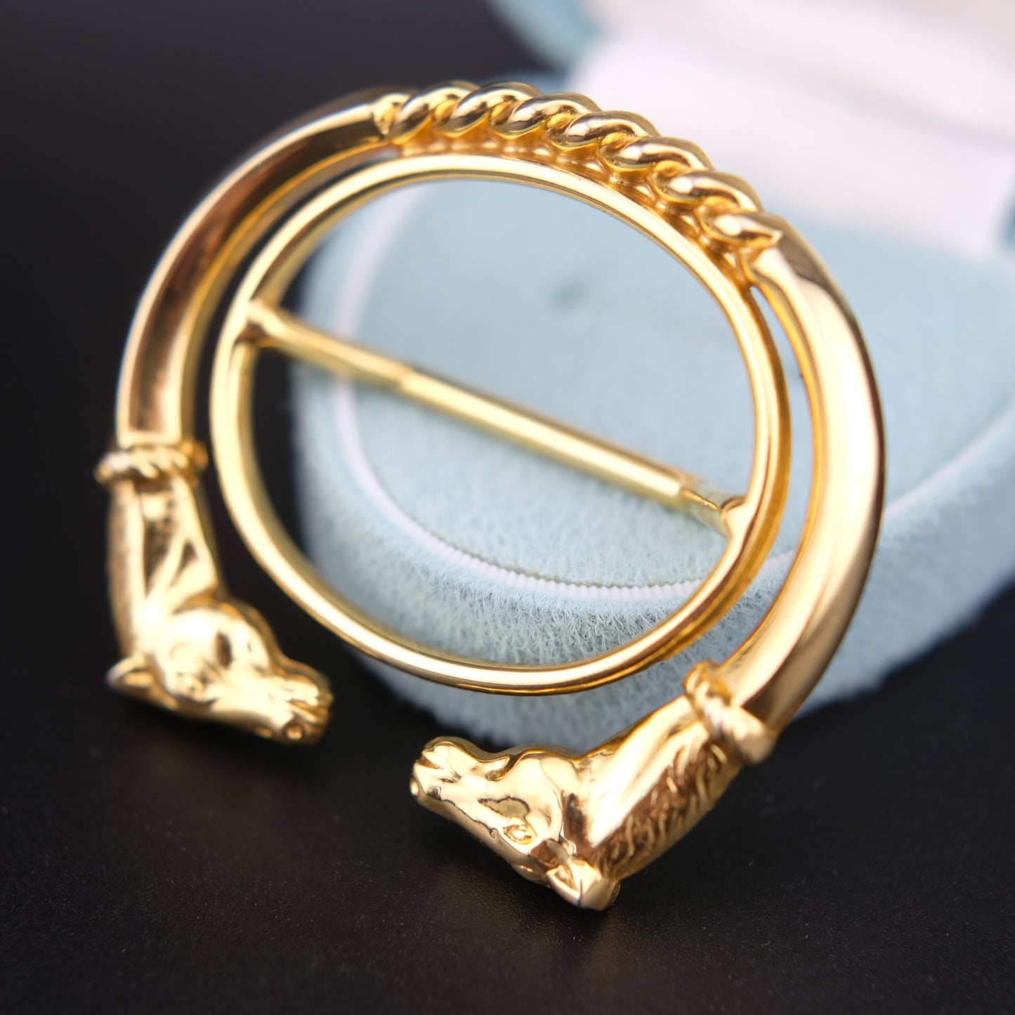 Vintage Malka Paris Horse Head Scarf Ring – Gold-Tone, Made in France