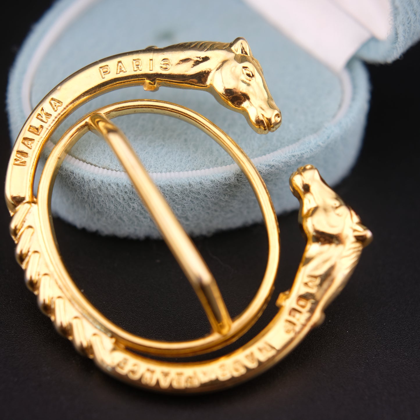 Vintage Malka Paris Horse Head Scarf Ring – Gold-Tone, Made in France