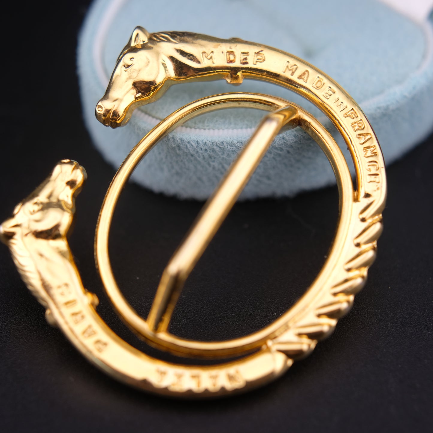 Vintage Malka Paris Horse Head Scarf Ring – Gold-Tone, Made in France