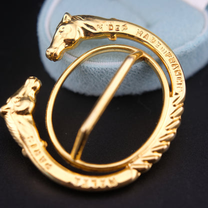 Vintage Malka Paris Horse Head Scarf Ring – Gold-Tone, Made in France