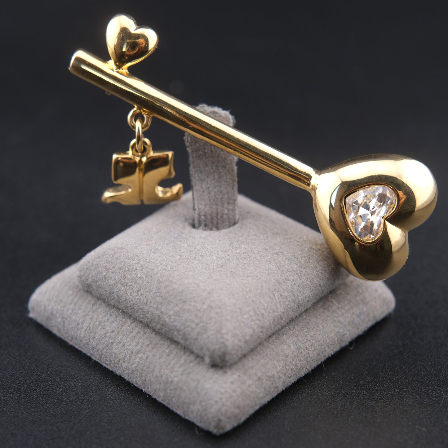 ❤️ Vintage Courrèges Heart Crystal Logo Charm Brooch Pin