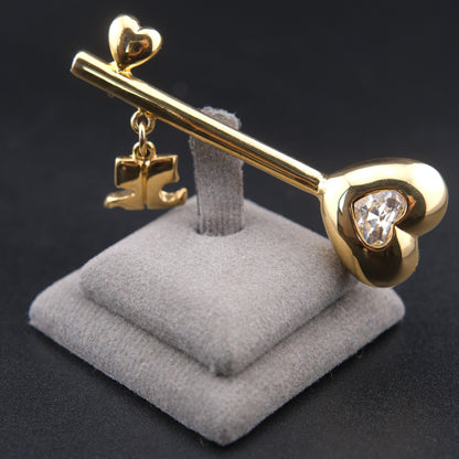 ❤️ Vintage Courrèges Heart Crystal Logo Charm Brooch Pin