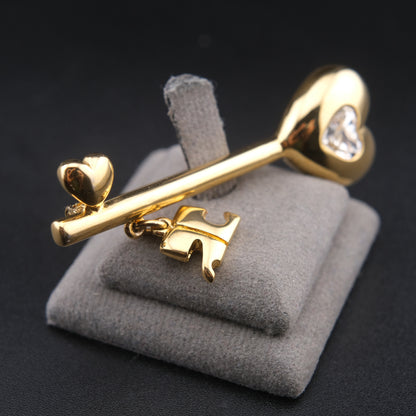 ❤️ Vintage Courrèges Heart Crystal Logo Charm Brooch Pin