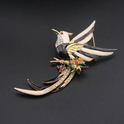 ❤️ Vintage D’orlan Enamel Bird Brooch with Rhinestones – Black & White Statement Figural Pin