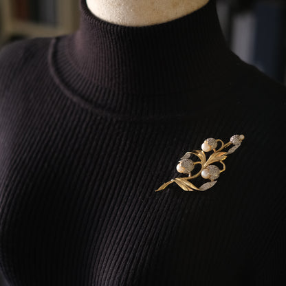 ❤️ Vintage D'orlan Floral Pearl & Crystal Brooch – Gold Tone Tulip Design