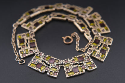 Modernist Vintage Miracle Glass Mosaic Necklace – Made in Britain, 1960s