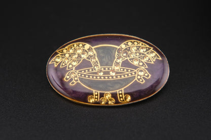 Vintage Art Deco-Style Enamel & Rhinestone Oval Brooch