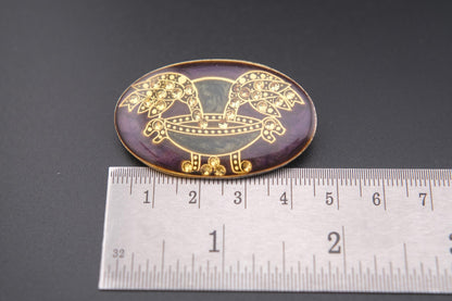 Vintage Art Deco-Style Enamel & Rhinestone Oval Brooch