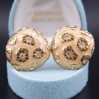 ❤️ Swarovski Dome Clip-On Earrings – Gold-Tone with Enamel & Crystal Accents