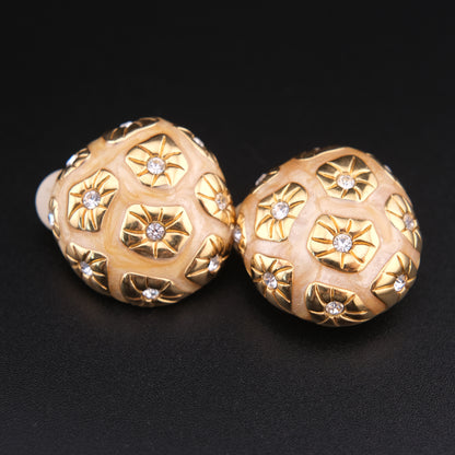 ❤️ Swarovski Dome Clip-On Earrings – Gold-Tone with Enamel & Crystal Accents