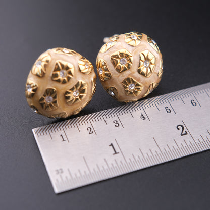 ❤️ Swarovski Dome Clip-On Earrings – Gold-Tone with Enamel & Crystal Accents
