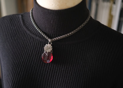 Vintage Jean-Louis Blin Paris Red Glass Pendant Necklace | Mother of Pearl Flower