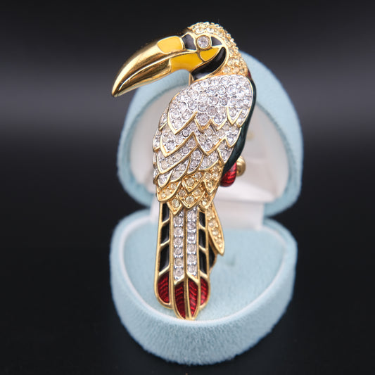 ❤️ Swarovski Toucan Brooch – Gold-Tone with Multicolor Crystal & Enamel