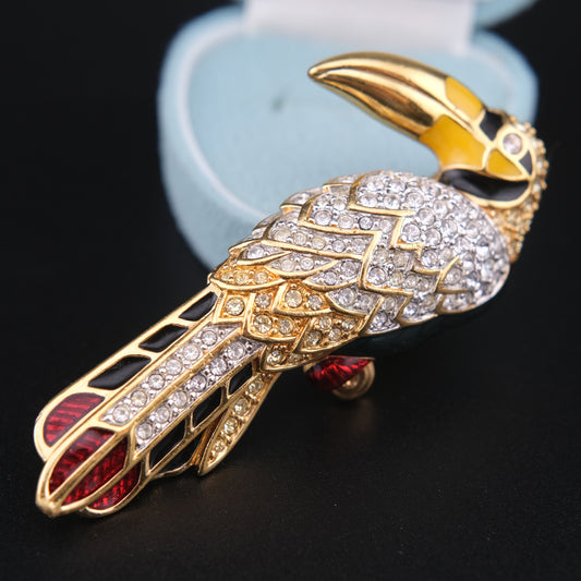 ❤️ Swarovski Toucan Brooch – Gold-Tone with Multicolor Crystal & Enamel