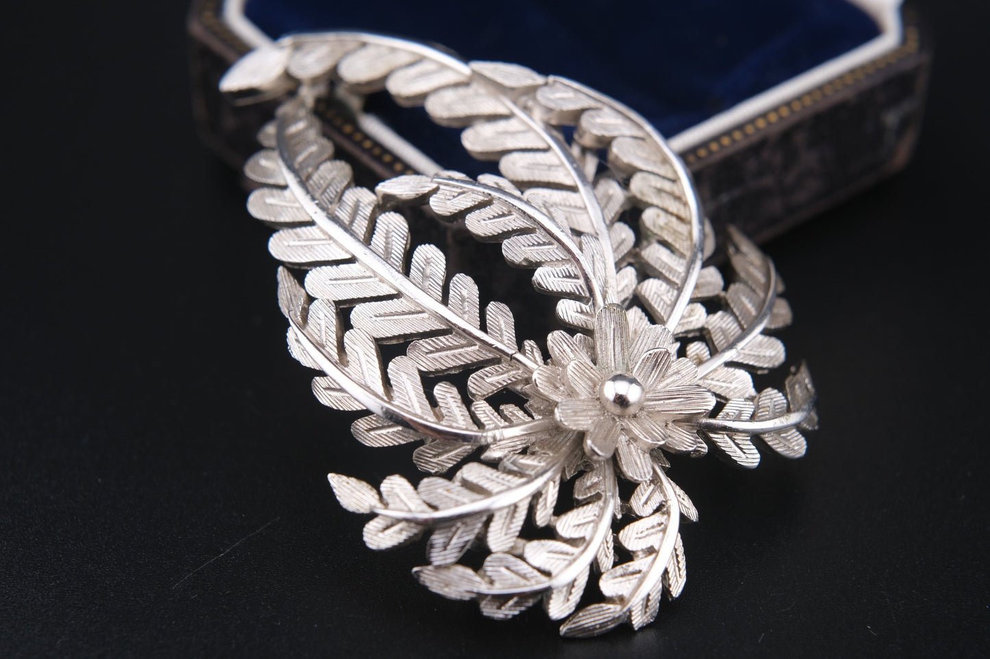 Vintage Crown Trifari Silver-Tone Leaf Spray Brooch