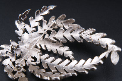 Vintage Crown Trifari Silver-Tone Leaf Spray Brooch