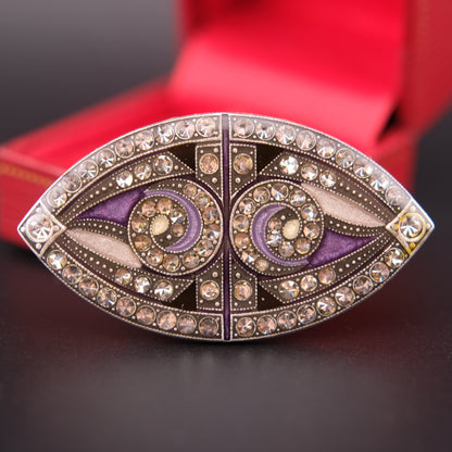 ❤️ Vintage Pierre Bex Art Deco Brooch – Purple Enamel & Crystal Marquise Design
