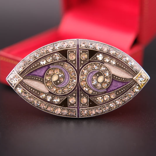 ❤️ Vintage Pierre Bex Art Deco Brooch – Purple Enamel & Crystal Marquise Design