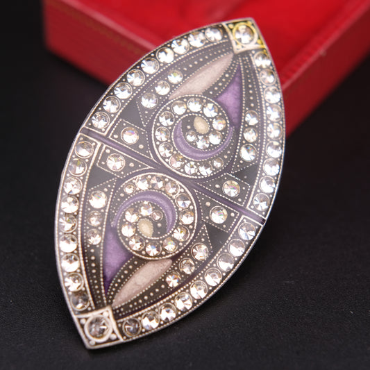❤️ Vintage Pierre Bex Art Deco Brooch – Purple Enamel & Crystal Marquise Design