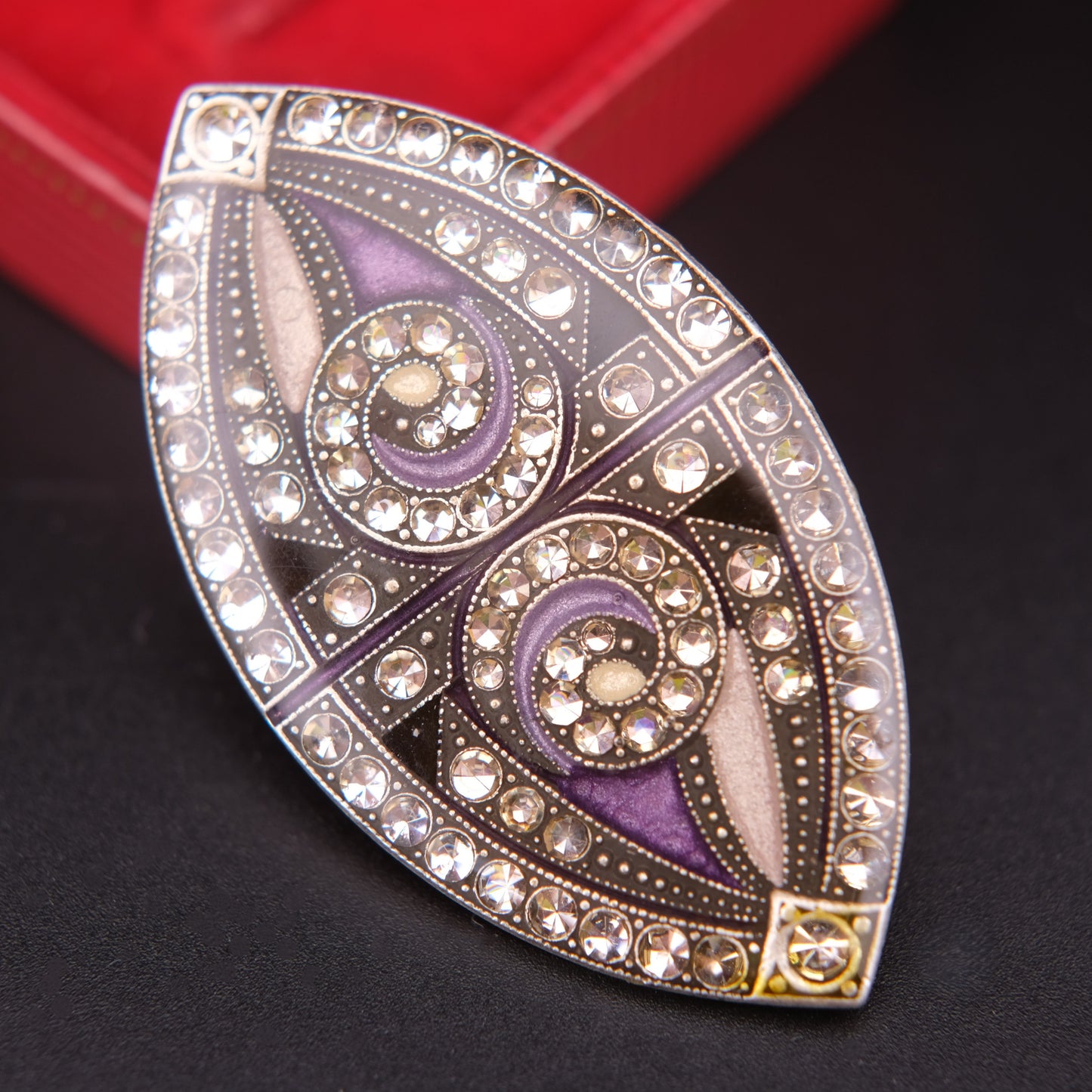 ❤️ Vintage Pierre Bex Art Deco Brooch – Purple Enamel & Crystal Marquise Design