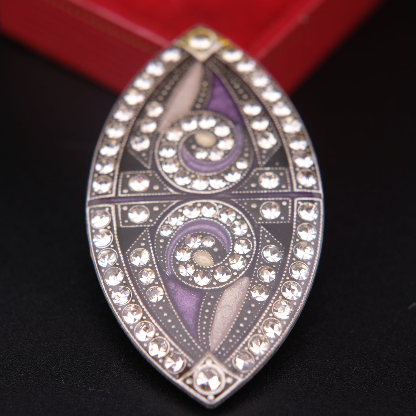 ❤️ Vintage Pierre Bex Art Deco Brooch – Purple Enamel & Crystal Marquise Design