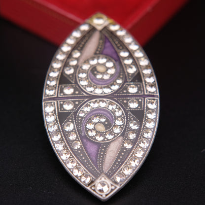 ❤️ Vintage Pierre Bex Art Deco Brooch – Purple Enamel & Crystal Marquise Design