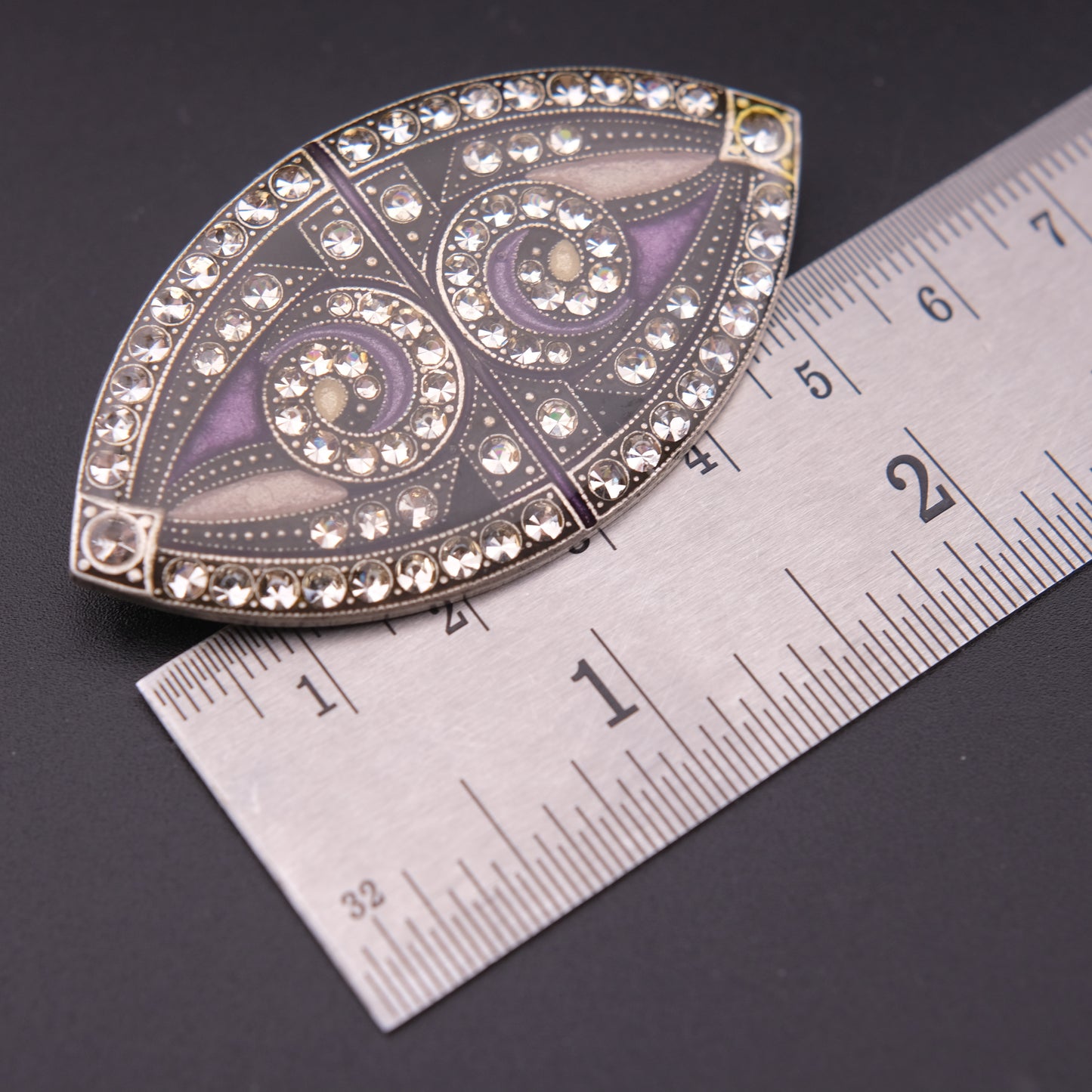 ❤️ Vintage Pierre Bex Art Deco Brooch – Purple Enamel & Crystal Marquise Design