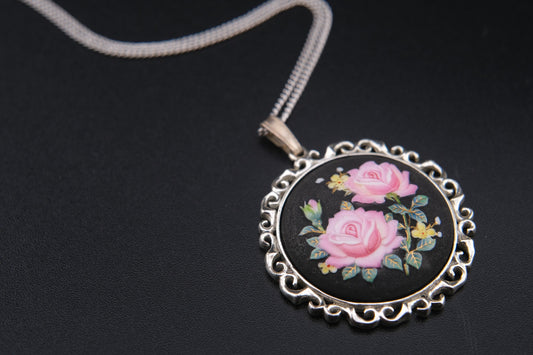 Vintage Toshikane Cornelia Rose Pendant Necklace in Sterling Silver with Replacement Chain