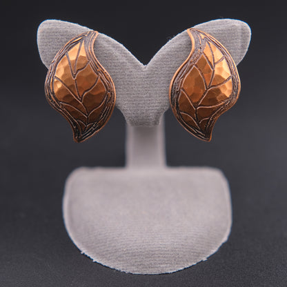 ❤️ Vintage MODA Handmade Malta Copper Leaf Clip Earrings