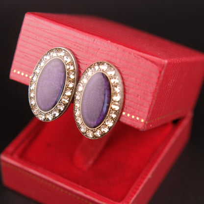❤️ Pierre Bex Purple Enamel & Crystal Oval Clip-On Earrings